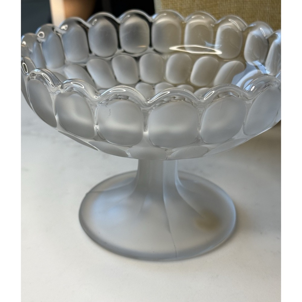 Vintage Imperial Glass Footed Cottagecore Frosted Scalloped Bowl 1950's MCM